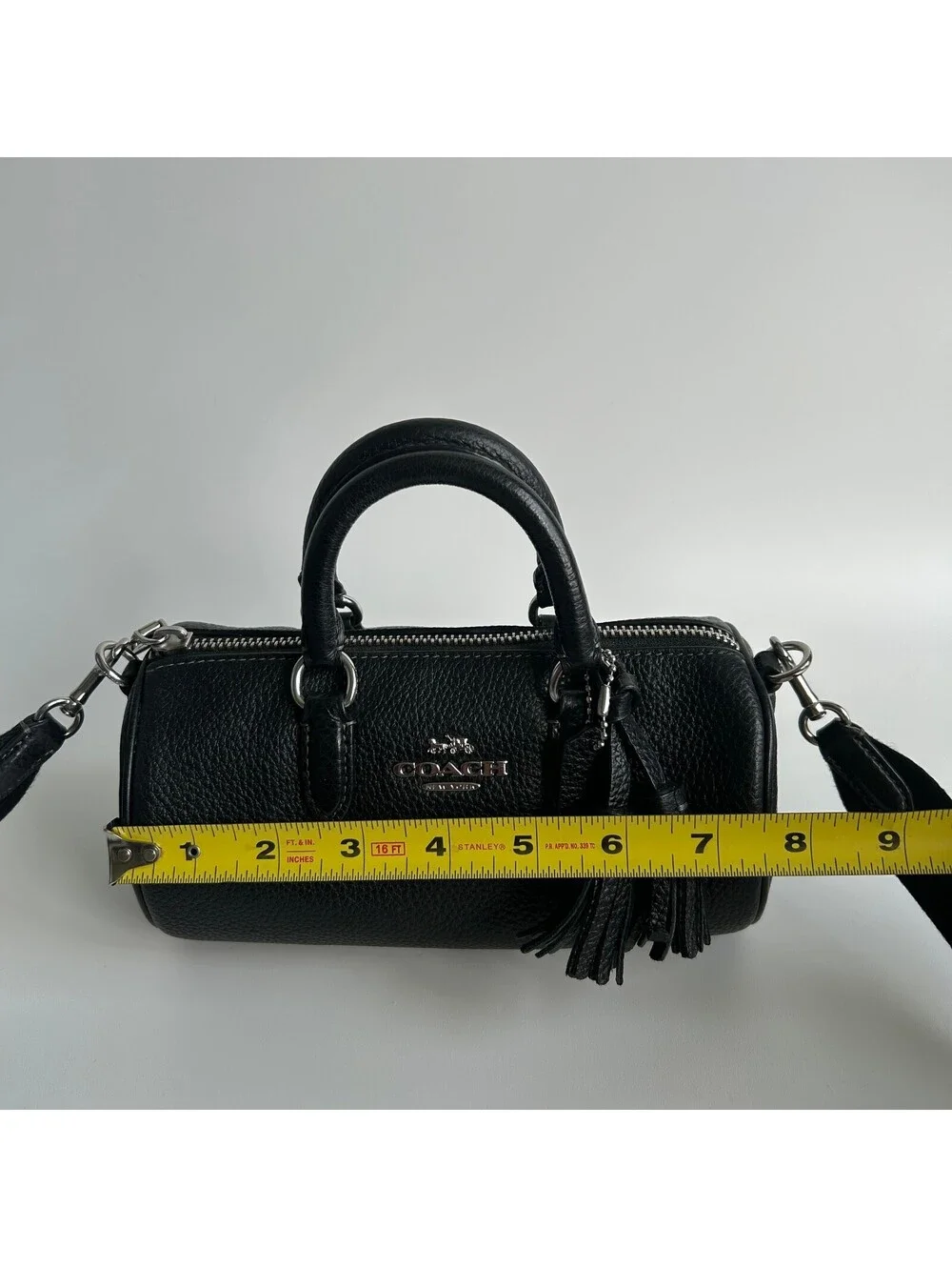 Coach Lacey Crossbody Black Refined Pebble Leather Barrel Satchel Bag CJ571